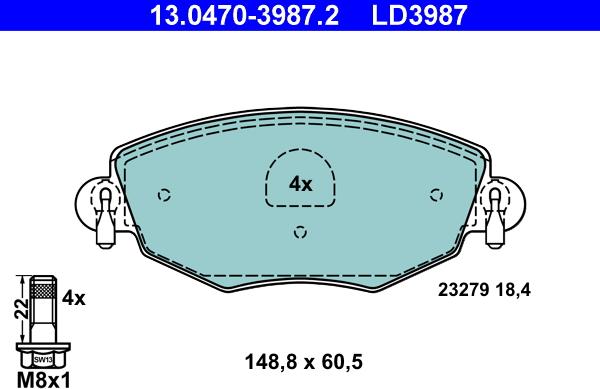 ATE 13.0470-3987.2 - Тормозные колодки, дисковые, комплект unicars.by