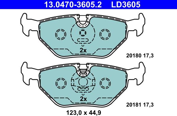 ATE 13.0470-3605.2 - Тормозные колодки, дисковые, комплект unicars.by