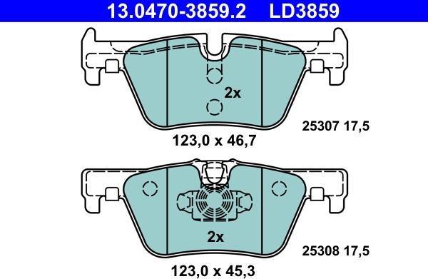 ATE 13.0470-3859.2 - Тормозные колодки, дисковые, комплект unicars.by