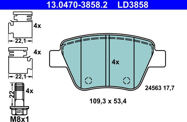 ATE 13.0470-3858.2 - Тормозные колодки, дисковые, комплект unicars.by