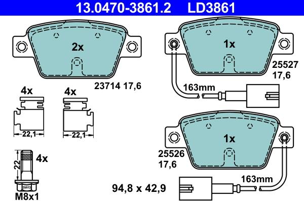 ATE 13.0470-3861.2 - Тормозные колодки, дисковые, комплект unicars.by