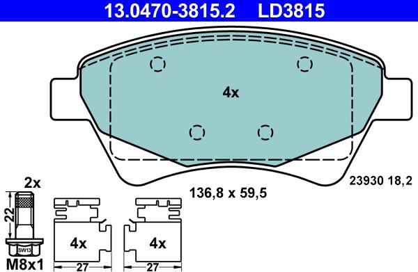 ATE 13.0470-3815.2 - Тормозные колодки, дисковые, комплект unicars.by