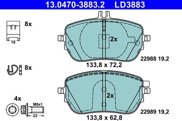 ATE 13.0470-3883.2 - Тормозные колодки, дисковые, комплект unicars.by