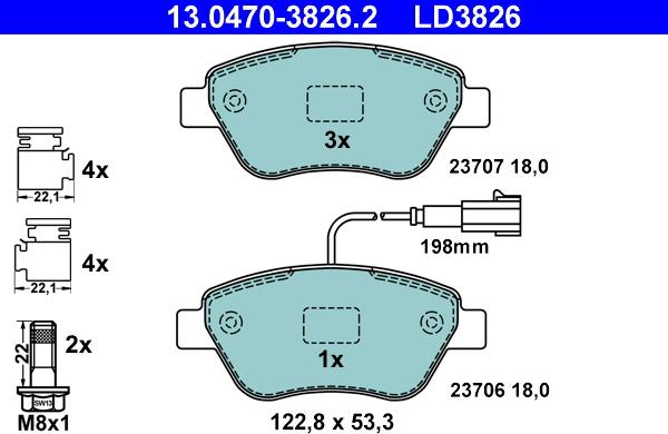 ATE 13.0470-3826.2 - Тормозные колодки, дисковые, комплект unicars.by