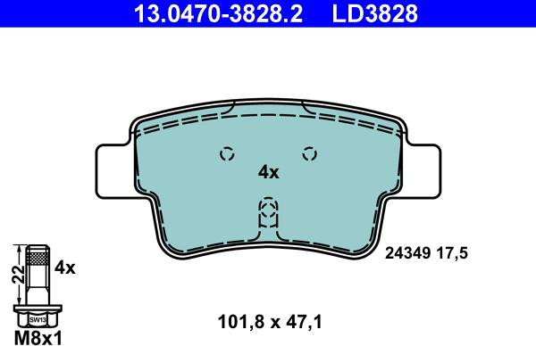 ATE 13.0470-3828.2 - Тормозные колодки, дисковые, комплект unicars.by