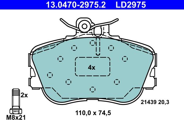 ATE 13.0470-2975.2 - Тормозные колодки, дисковые, комплект unicars.by