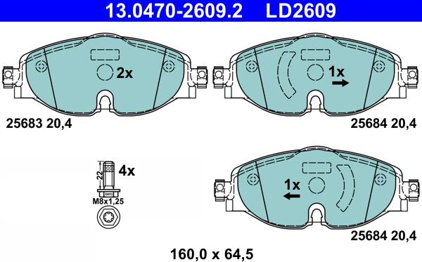 ATE 13.0470-2609.2 - Тормозные колодки, дисковые, комплект unicars.by