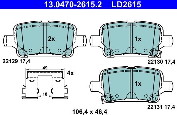 ATE 13.0470-2615.2 - Тормозные колодки, дисковые, комплект unicars.by