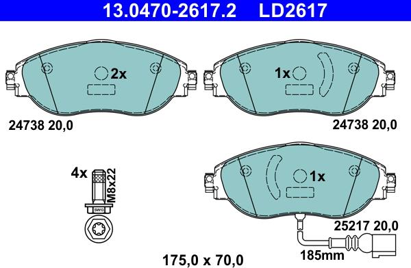 ATE 13.0470-2617.2 - Тормозные колодки, дисковые, комплект unicars.by