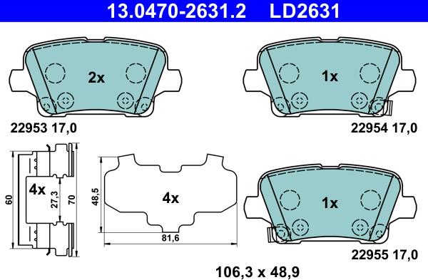 ATE 13.0470-2631.2 - Тормозные колодки, дисковые, комплект unicars.by