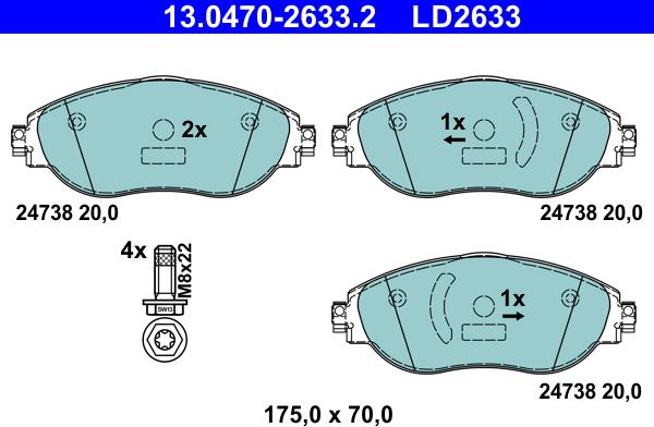 ATE 13.0470-2633.2 - Тормозные колодки, дисковые, комплект unicars.by