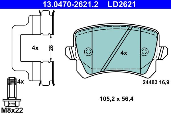 ATE 13.0470-2621.2 - Тормозные колодки, дисковые, комплект unicars.by