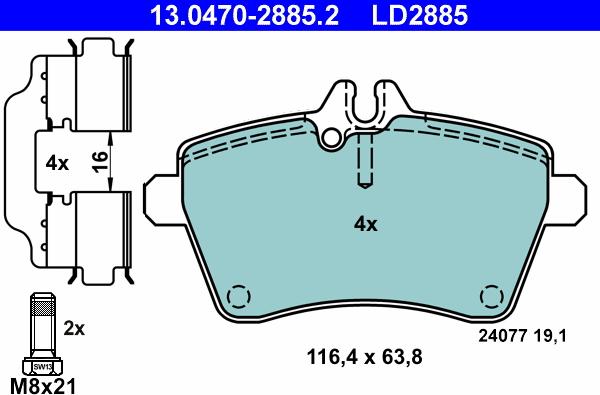 ATE 13.0470-2885.2 - Тормозные колодки, дисковые, комплект unicars.by