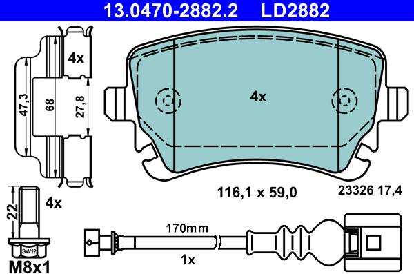 ATE 13.0470-2882.2 - Тормозные колодки, дисковые, комплект unicars.by