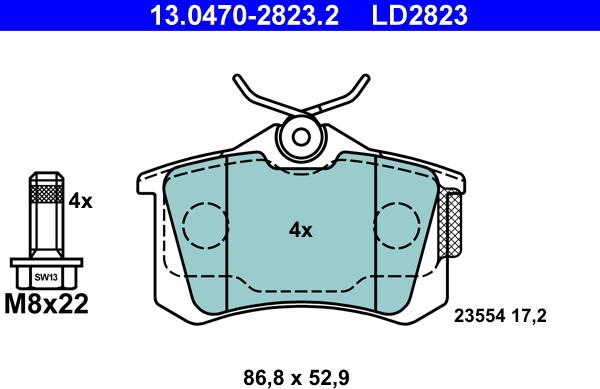 ATE 13.0470-2823.2 - Тормозные колодки, дисковые, комплект unicars.by