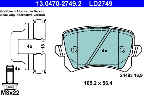 ATE 13.0470-2749.2 - Тормозные колодки, дисковые, комплект unicars.by