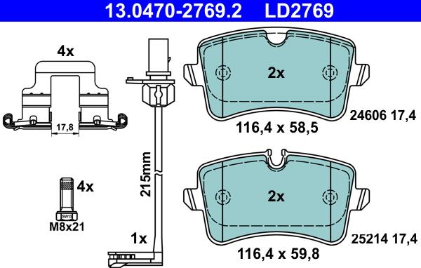 ATE 13.0470-2769.2 - Тормозные колодки, дисковые, комплект unicars.by