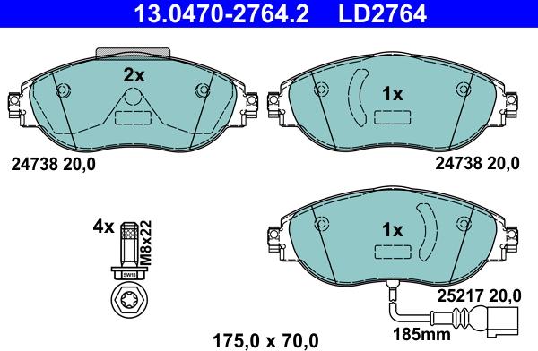 ATE 13.0470-2764.2 - Тормозные колодки, дисковые, комплект unicars.by