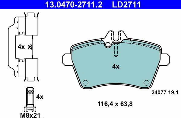 ATE 13.0470-2711.2 - Тормозные колодки, дисковые, комплект unicars.by