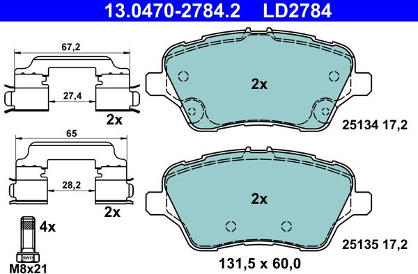 ATE 13.0470-2784.2 - Тормозные колодки, дисковые, комплект unicars.by