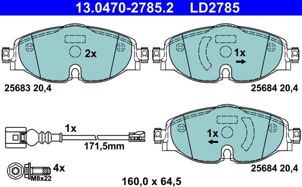 ATE 13.0470-2785.2 - Тормозные колодки, дисковые, комплект unicars.by