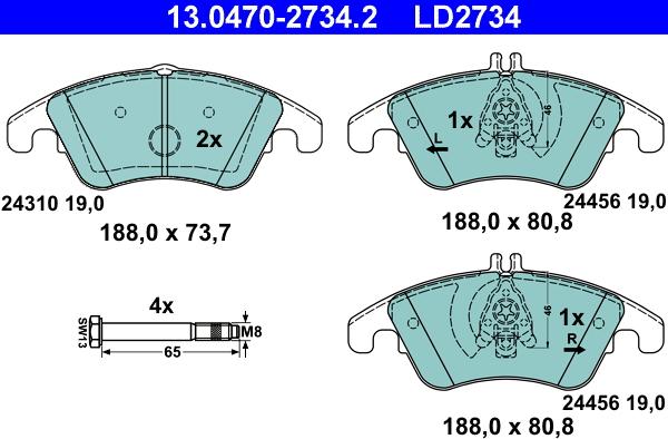 ATE 13.0470-2734.2 - Тормозные колодки, дисковые, комплект unicars.by