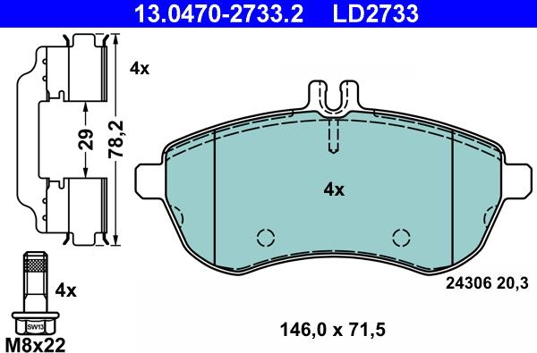 ATE 13.0470-2733.2 - Тормозные колодки, дисковые, комплект unicars.by