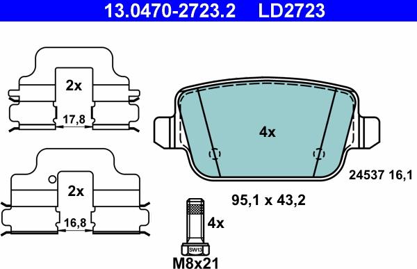 ATE 13.0470-2723.2 - Тормозные колодки, дисковые, комплект unicars.by