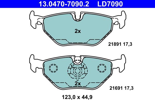 ATE 13.0470-7090.2 - Тормозные колодки, дисковые, комплект unicars.by