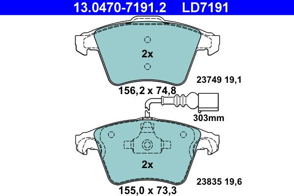 ATE 13.0470-7191.2 - Тормозные колодки, дисковые, комплект unicars.by