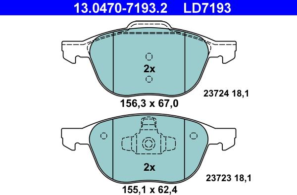 ATE 13.0470-7193.2 - Тормозные колодки, дисковые, комплект unicars.by