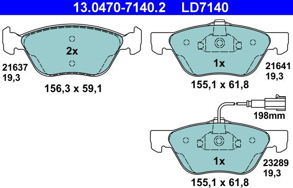 ATE 13.0470-7140.2 - Тормозные колодки, дисковые, комплект unicars.by