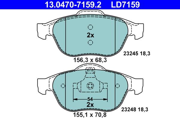 ATE 13.0470-7159.2 - Тормозные колодки, дисковые, комплект unicars.by