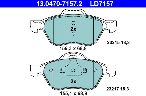 ATE 13.0470-7157.2 - Тормозные колодки, дисковые, комплект unicars.by