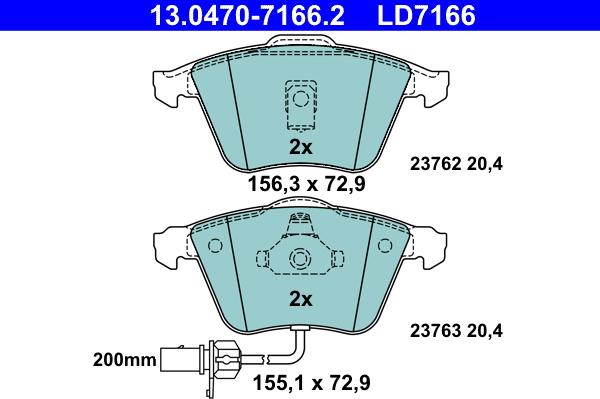 ATE 13.0470-7166.2 - Тормозные колодки, дисковые, комплект unicars.by