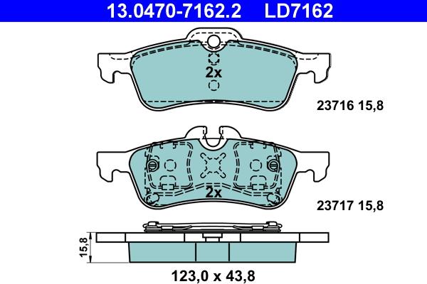 ATE 13.0470-7162.2 - Тормозные колодки, дисковые, комплект unicars.by