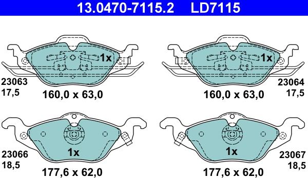 ATE 13.0470-7115.2 - Тормозные колодки, дисковые, комплект unicars.by