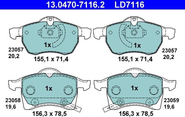 ATE 13.0470-7116.2 - Тормозные колодки, дисковые, комплект unicars.by