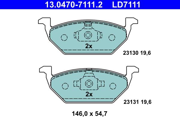 ATE 13.0470-7111.2 - Тормозные колодки, дисковые, комплект unicars.by