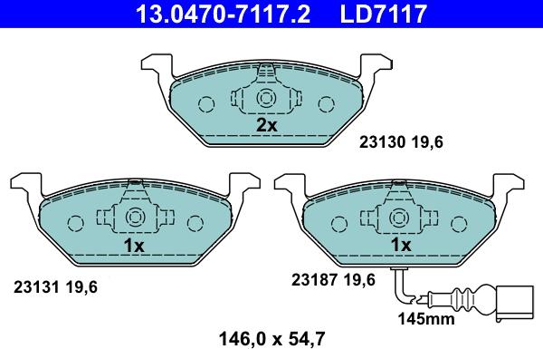 ATE 13.0470-7117.2 - Тормозные колодки, дисковые, комплект unicars.by