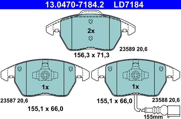 ATE 13.0470-7184.2 - Тормозные колодки, дисковые, комплект unicars.by