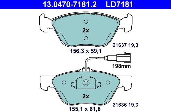 ATE 13.0470-7181.2 - Тормозные колодки, дисковые, комплект unicars.by