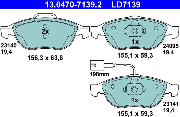 ATE 13.0470-7139.2 - Тормозные колодки, дисковые, комплект unicars.by