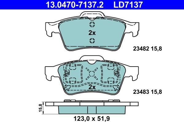 ATE 13.0470-7137.2 - Тормозные колодки, дисковые, комплект unicars.by