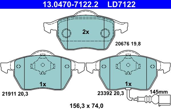 ATE 13.0470-7122.2 - Тормозные колодки, дисковые, комплект unicars.by