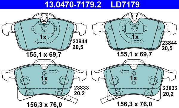 ATE 13.0470-7179.2 - Тормозные колодки, дисковые, комплект unicars.by