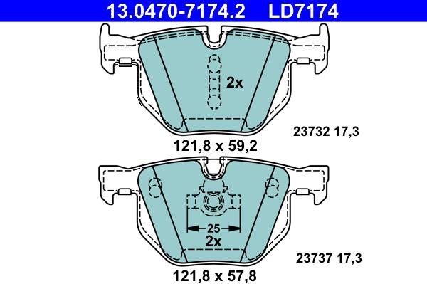 ATE 13.0470-7174.2 - Тормозные колодки, дисковые, комплект unicars.by