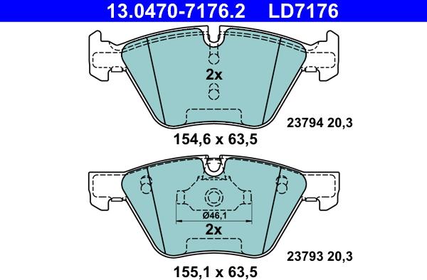 ATE 13.0470-7176.2 - Тормозные колодки, дисковые, комплект unicars.by