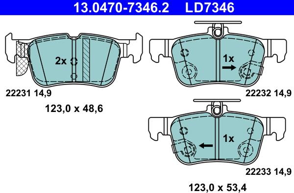 ATE 13.0470-7346.2 - Тормозные колодки, дисковые, комплект unicars.by