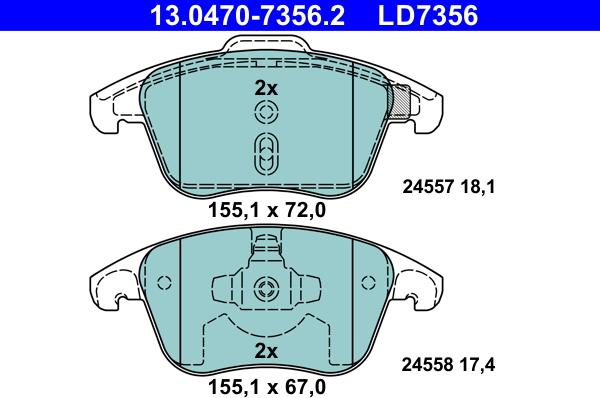 ATE 13.0470-7356.2 - Тормозные колодки, дисковые, комплект unicars.by